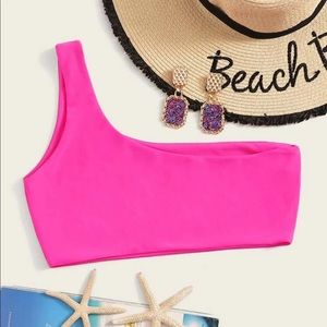 ✿ Neon Pink One Shoulder Bikini Top ✿